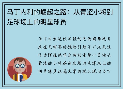 马丁内利的崛起之路：从青涩小将到足球场上的明星球员